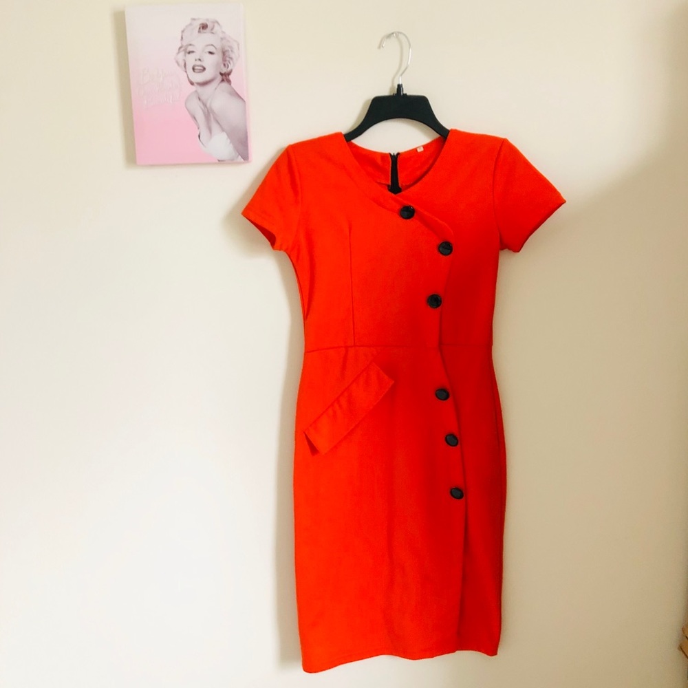 Orange Asymmetrical Fitted Dress